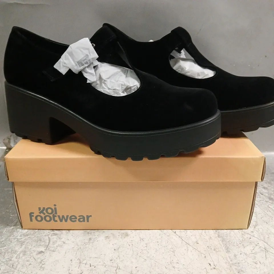 BOXED PAIR OF KOI SAI BLACK MARY JANES SUEDE EDITION IN BLACK SIZE UK 10