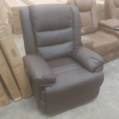 DESIGNER BROWN FAUX LEATHER UPHOLSTERED MANUAL RECLINER CHAIR