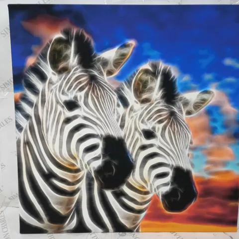 BOXED EAST URBAN 'ZEBRA COUPLE' PHOTOGRAPHIC ART PRINT WRAPPED ON CANVAS