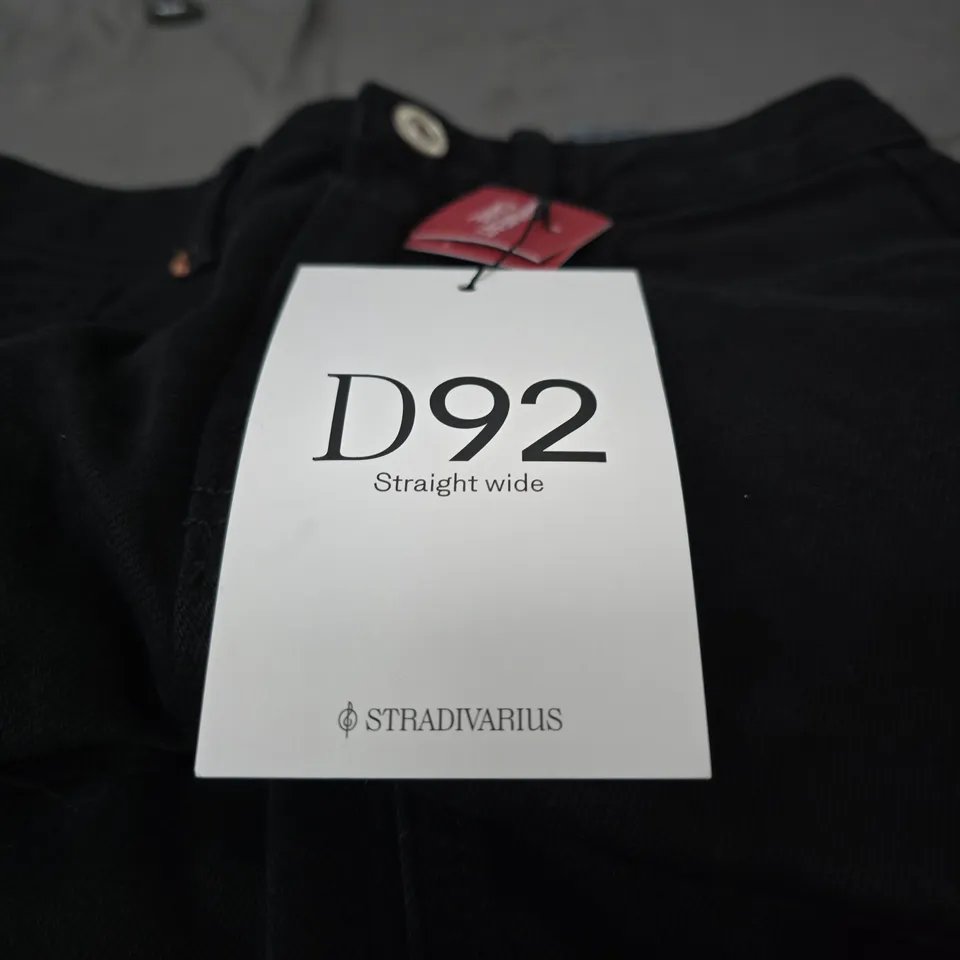 STRADIVARIUS D92 STRAIGHT WIDE TROUSERS – BLACK, UK 6 (EU 34)