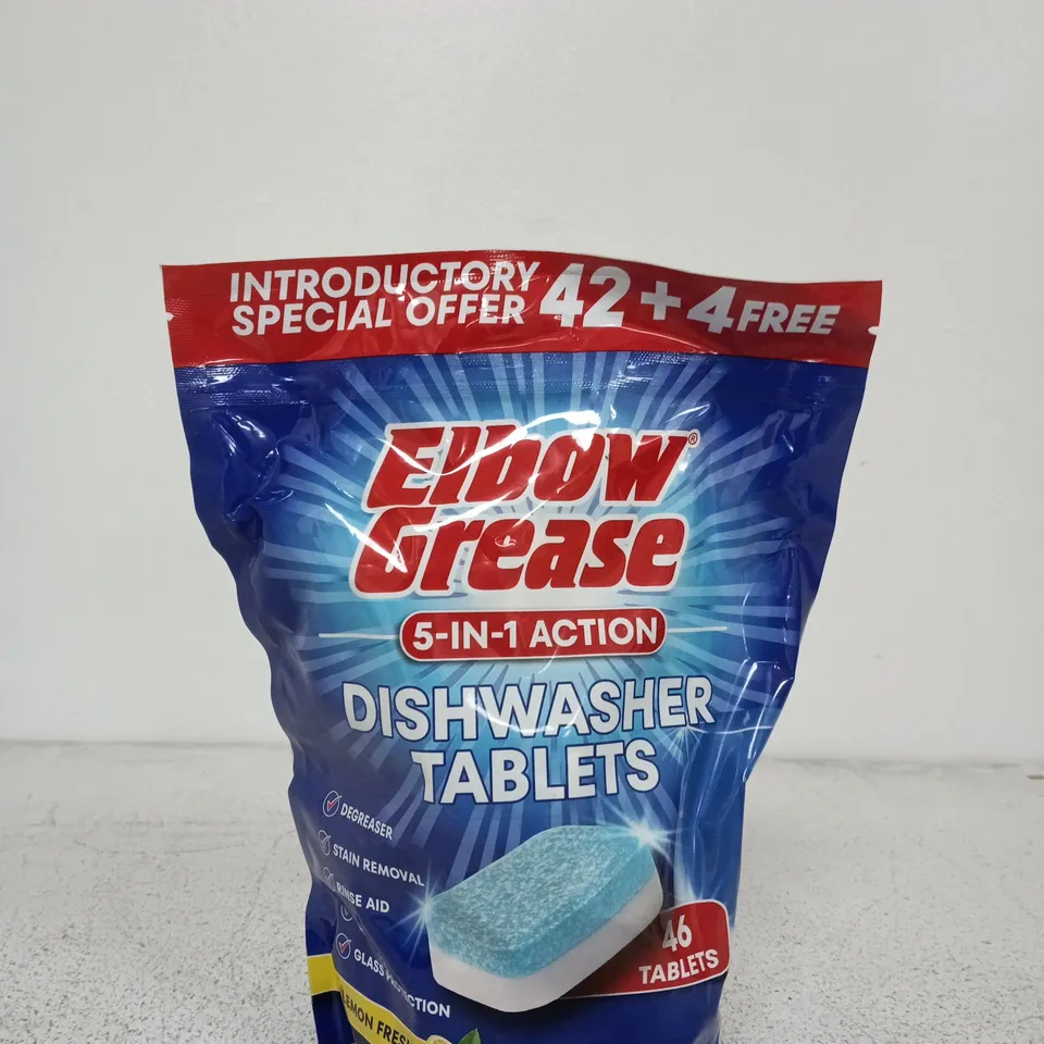 ELBOW GREASE DISHWASH TABLETS – 46 TABLETS, LEMON FRESH, 5-IN-1 ACTION