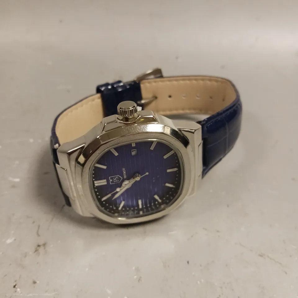 MENS FRANK SCHMIDT WATCH – TEXTURED DIAL WITH DATE – LEATHER STRAP- MODEL: FSL AMBASSADOR – 3ATM WATER RESISTANT