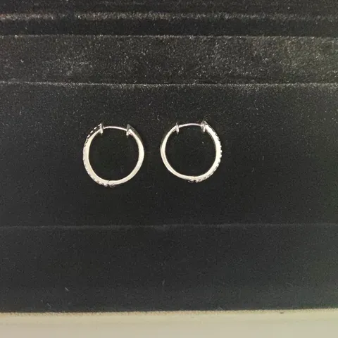 18CT WHITE GOLD HUGGY EARRINGS SET WITH NATURAL DIAMONDS