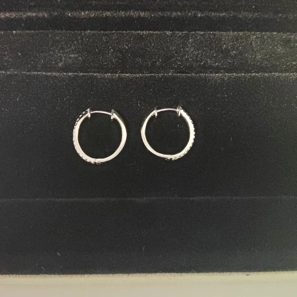 18CT WHITE GOLD HUGGY EARRINGS SET WITH NATURAL DIAMONDS
