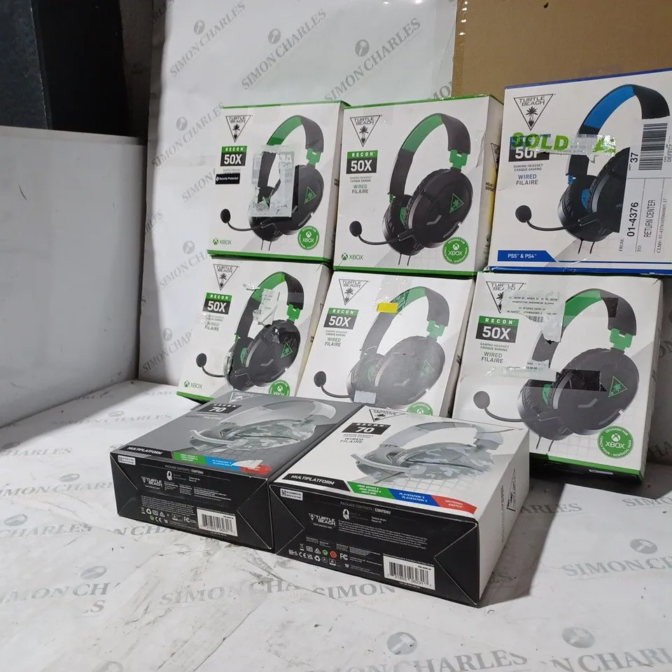 BOX OF 8 ASSORTED BOXED TURTLE BEACH WIRED GAMING HEADSETS IN VARIOUS COLOURS