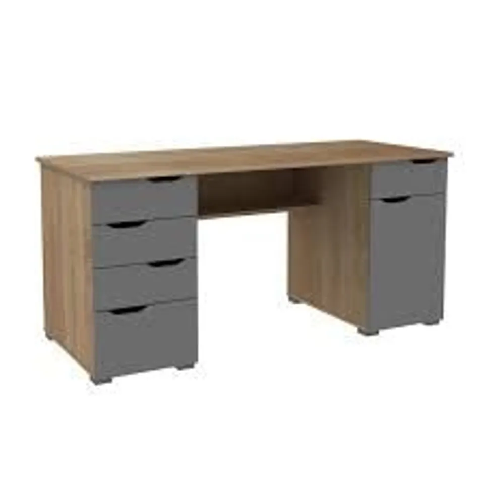 BOXED ALPHASON KENTUCKY LIGHT OAK AND HIGH GLOSS GREY OFFICE DESK - AW1374LO (2 BOXES)