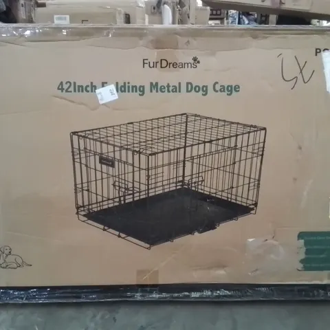 BOXED 42 INCH FOLDING METAL DOG CAGE