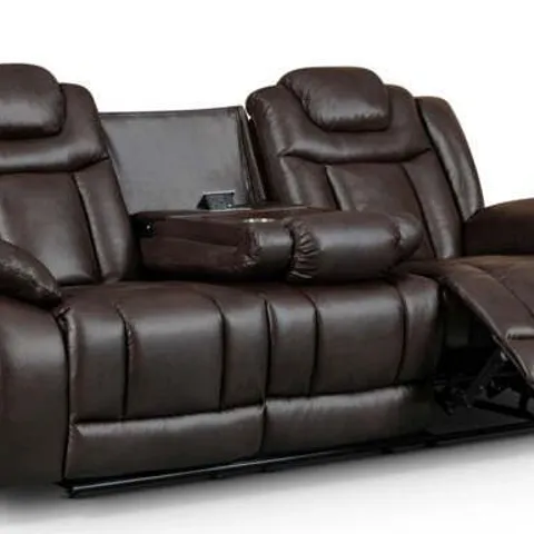 BOXED TOLEDO 3 SEATER RECLINER SOFA WITH DROP TABLE AND USB - LEATHER AIR BROWN (1 BOX)