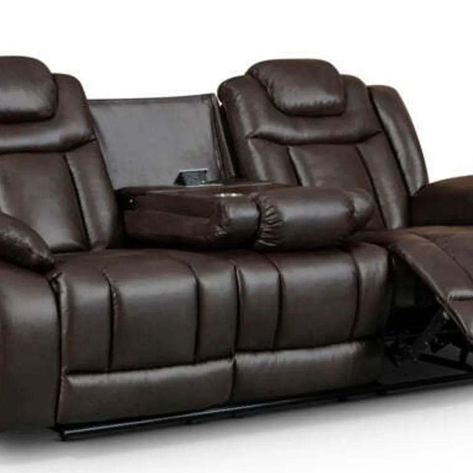 BOXED TOLEDO 3 SEATER RECLINER SOFA WITH DROP TABLE AND USB - LEATHER AIR BROWN (1 BOX)