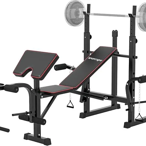 BOXED SPORTNOW WEIGHT BENCH WITH TWO BARBELL RACKS, PREACHER CURL BENCH (1 BOX)