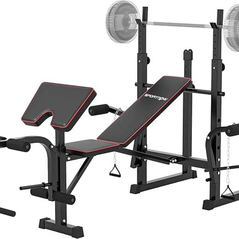 BOXED SPORTNOW WEIGHT BENCH WITH TWO BARBELL RACKS, PREACHER CURL BENCH (1 BOX)