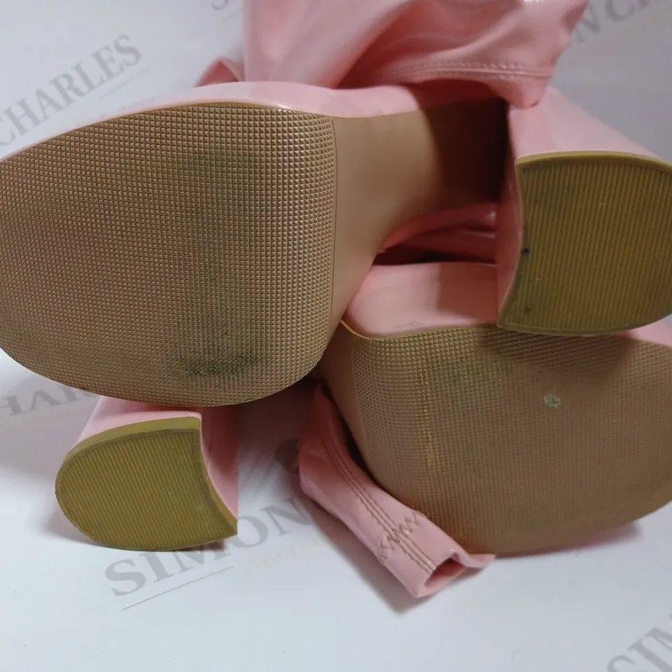 KOI VEGAN THE REDEMPTION PINK STRETCH THIGH HIGH BOOTS - SIZE 6