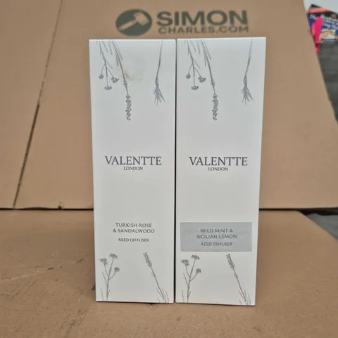 VALENTTE REED DIFFUSER TWIN PACK – TURKISH ROSE & SANDALWOOD; WILD MINT & SICILIAN LEMON