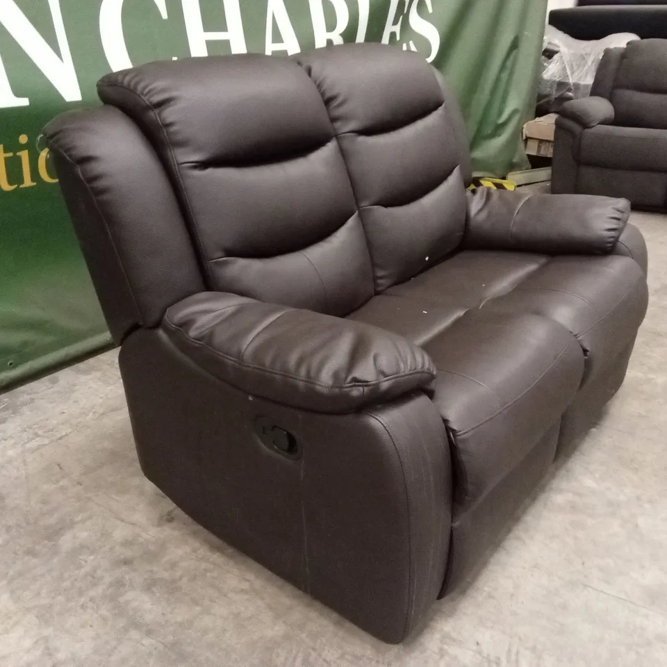 ROTHBURY LUXURY FAUX LEATHER HIGH BACK 2 SEATER MANUAL RECLINER SOFA - CHOCOLATE RRP £629