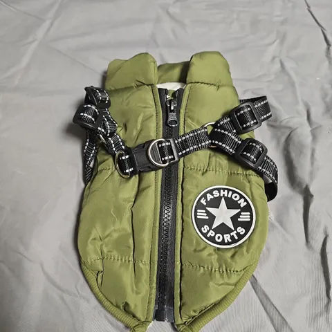 2 X V.PET FASHION OLIVE GREEN PADDED DOG HARNESS VEST – ADJUSTABLE STRAPS, ZIP FRONT