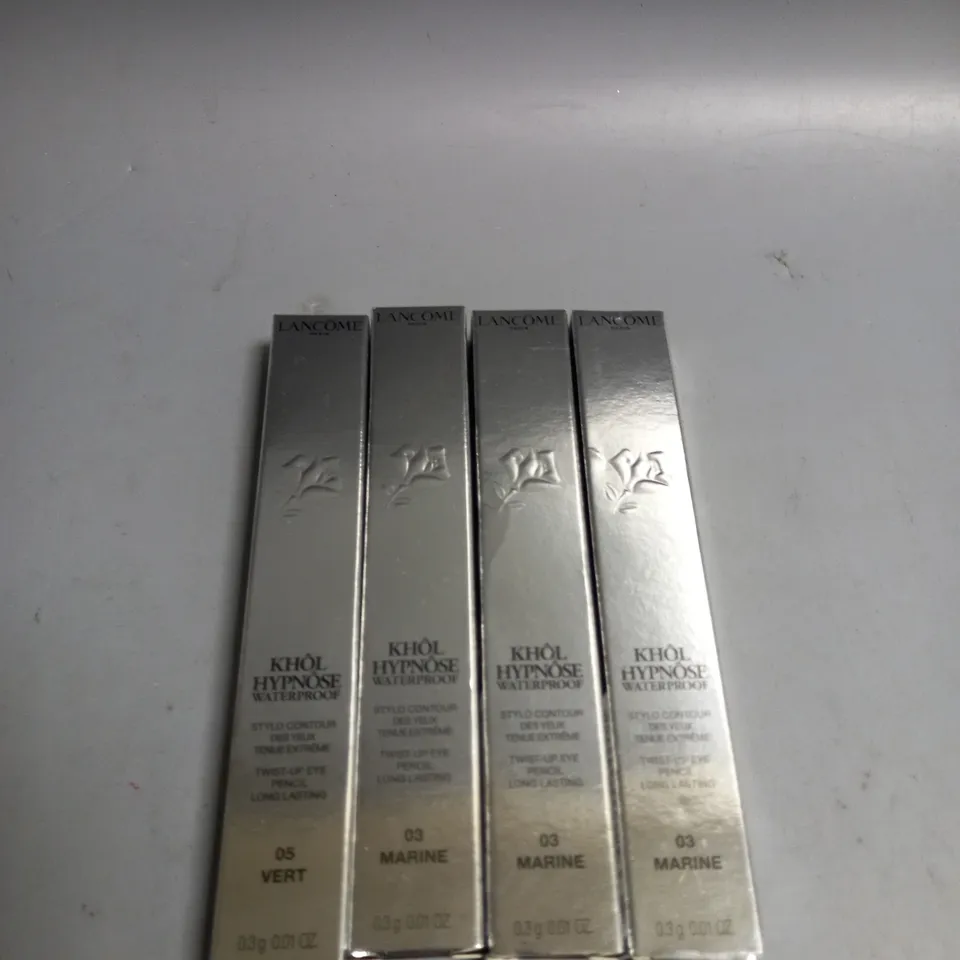 BOXED LOT OF 4 LANCOME TWIST UP EYE PENCIL LONGLASTING AND WATERPROOF. 1 X VERT AND 3 X MARINE 0.3G