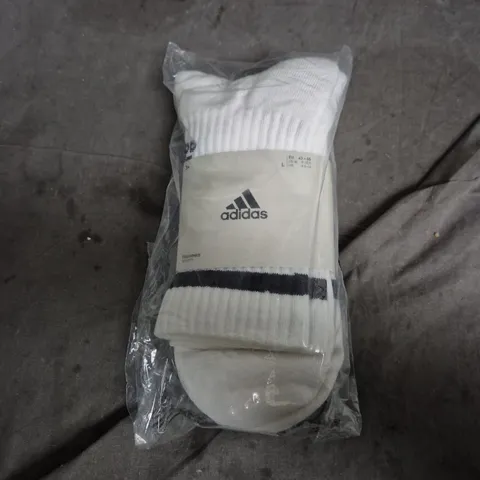 3 PAIRS OF ADIDAS CUSHIONED SOCKS – WHITE – UK 8.5-10 (EU 43-45; US M 9-10.5)