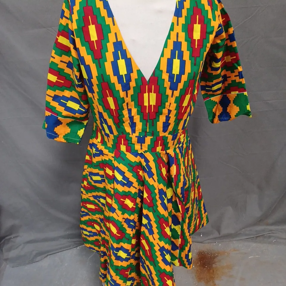 V NECK MIDI DRESS IN MULTI SIZE UNSPECIFIED