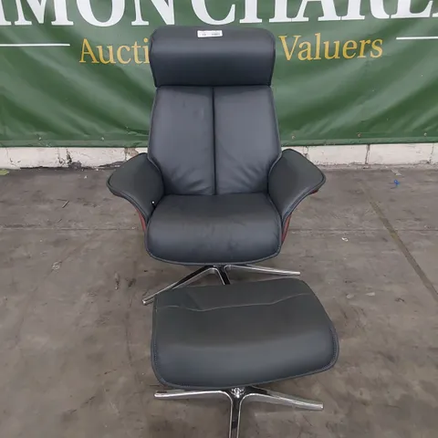 QUALITY BRITISH DESIGNER G PLAN VIDA MANUAL RECLINING CHAIR & FOOTSTOOL CAMBRIDGE STONE LEATHER