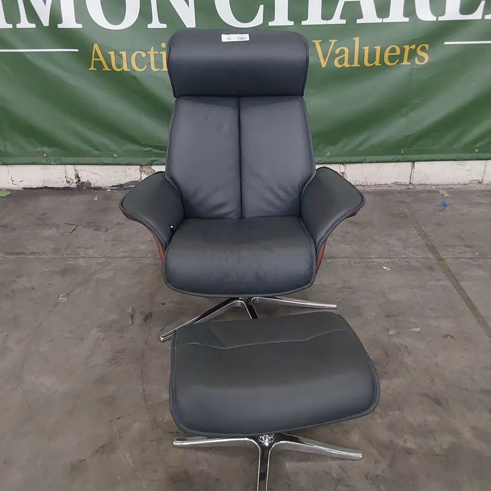 QUALITY BRITISH DESIGNER G PLAN VIDA MANUAL RECLINING CHAIR & FOOTSTOOL CAMBRIDGE STONE LEATHER 