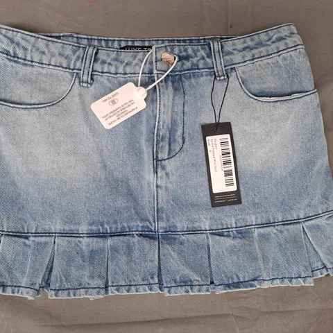 LUXE TO KILL DENIM PLEATED MINI SKIRT IN BLUE UK SIZE 8