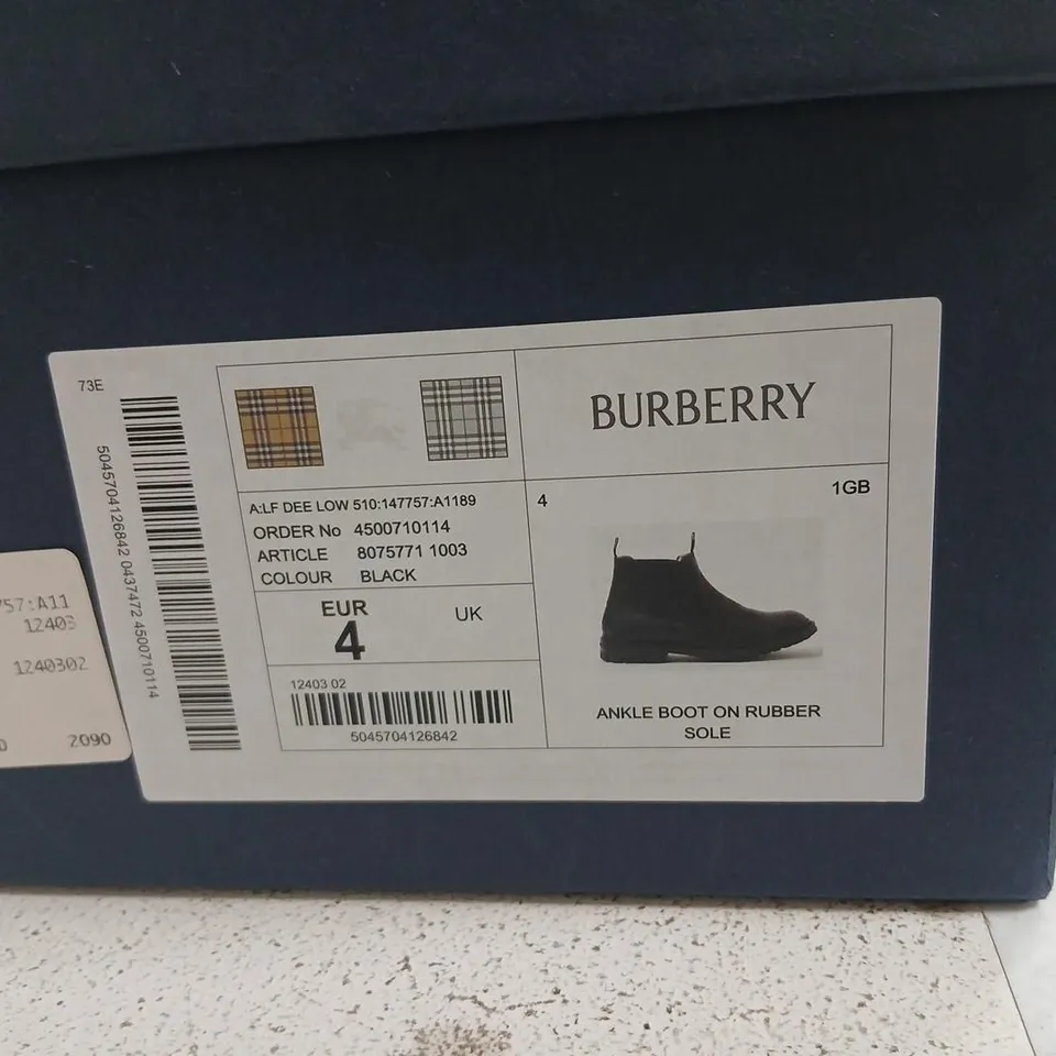 TRICKER'S BURBERRY ANKLE BOOT – BLACK LEATHER, RUBBER SOLE UK 4