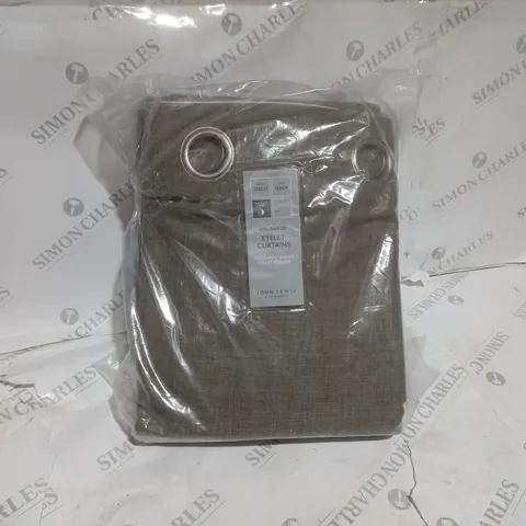 ONE PAIR OF EYELET CURTAINS - TEXTURED WEAVE EYELET MOCHA 228CM/182CM