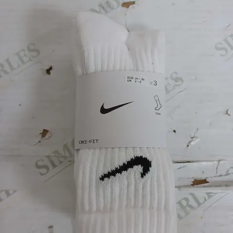 NIKE DRI FIT WHITE SOCKS PAIR OF 3 - UK 2-5