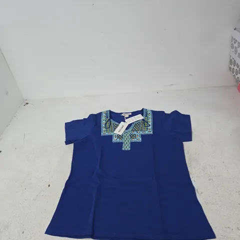 MUDFLOWER BLUE EMBROIDERED TUNIC TOP – UK 10