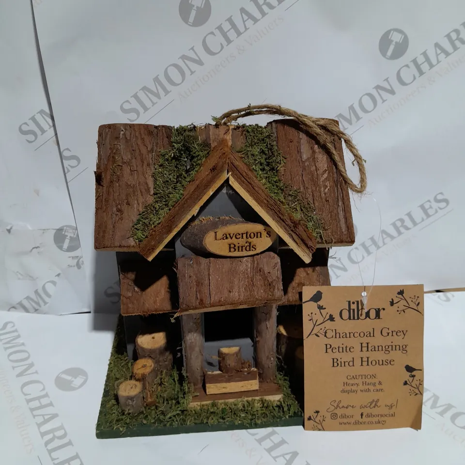 BOXED DIBOR CHARCOAL GREY PETITE HANGING BIRD HOUSE