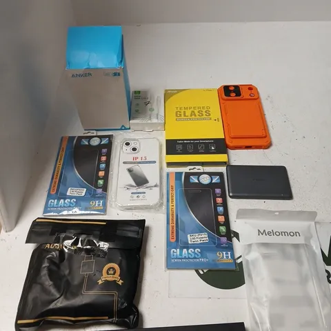 TOTE OF APPROXIMATELY 15 ASSORTED ITEMS INCLUDING ANKER POWER WAVE STAND BLACK 4, IPHONE 15 PHONE CASE AND TEC GLASS SCREEN PROTECTOR PRO+