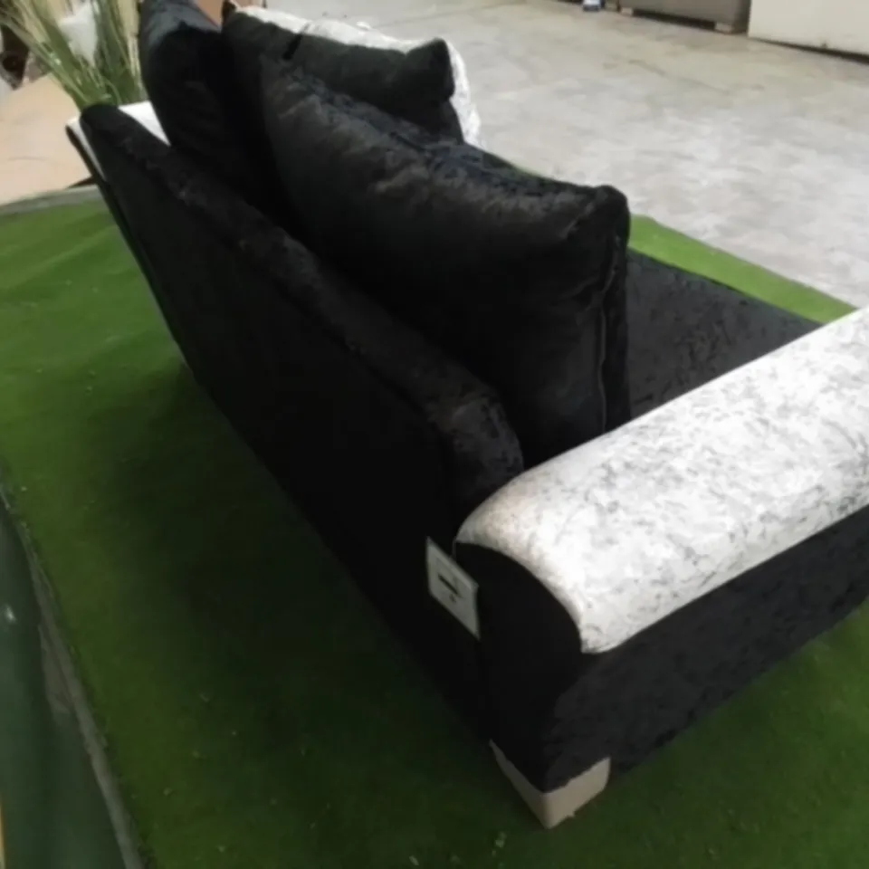 DESIGNER ZULU SILVER AND BLACK CRUSHED VELVET TWO SEATER SOFA