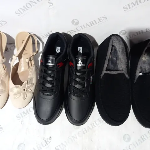 BOX OF APPROXIMATELY 15 ASSORTED PAIRS OF SHOES AND FOOTWEAR ITEMS IN VARIOUS STYLES AND SIZES TO INCLUDE NAIK PLLO, NEXT SUPPLY, GABOR, ETC