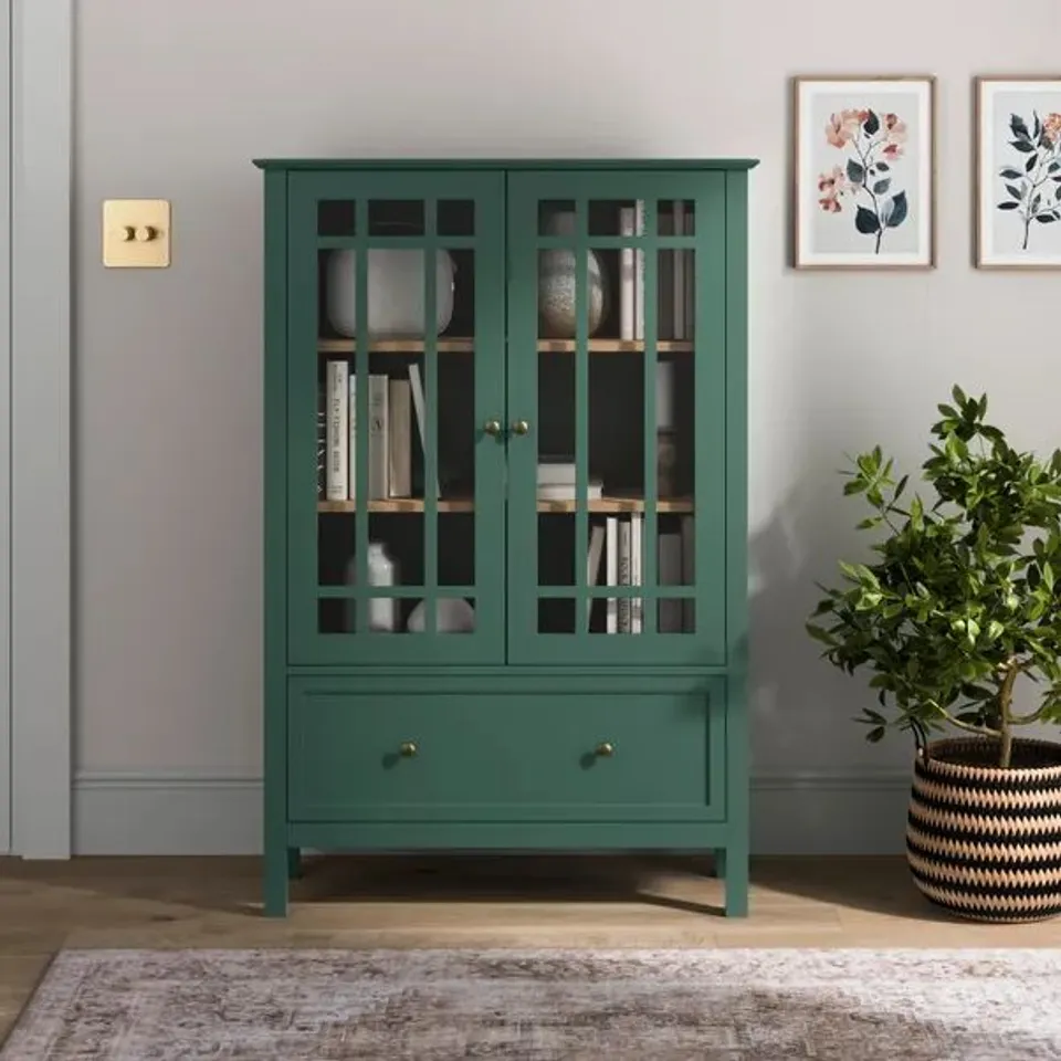 BOXED HANWORTH LARGE DISPLAY CABINET - BOTTLE GREEN (1 BOX)
