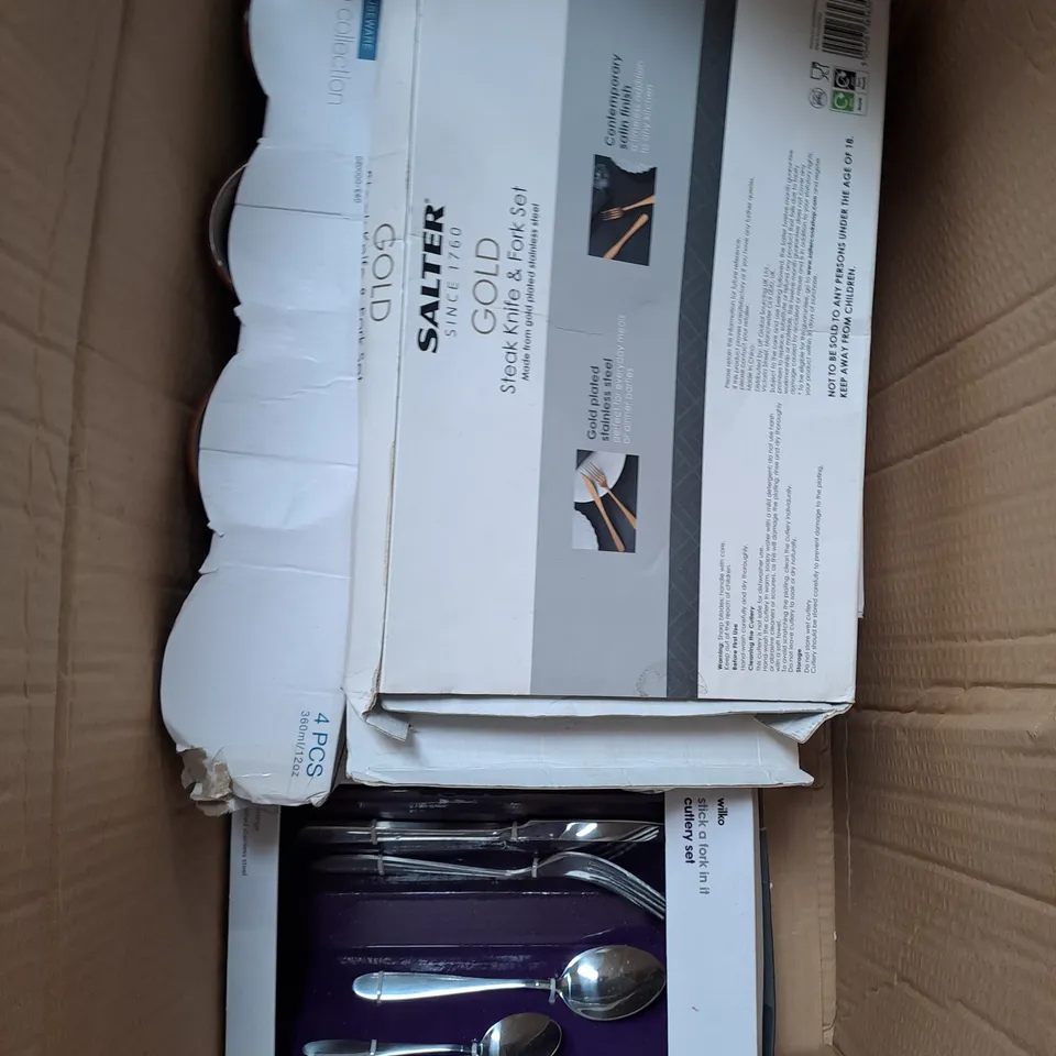 BOX OF ASSORTED KNIFE AND FORK SETS 
