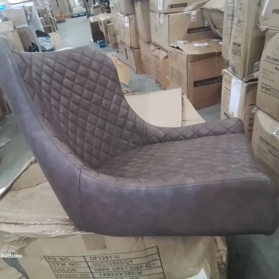 A BOXED PAIR OF BROWN FAUX LEATHER UPHOLSTERED SIDE/DINING CHAIRS