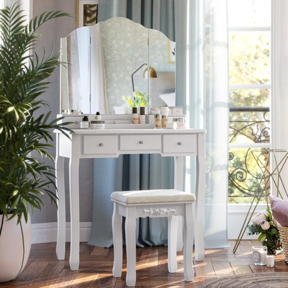 BOXED ROCHELLE DRESSING TABLE SET WITH MIRROR