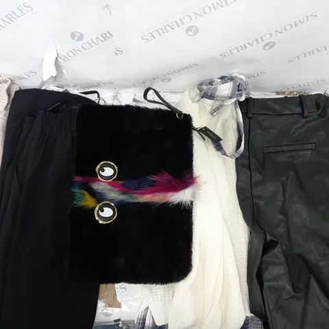 BOX TO INCLUDE 50 ASSORTED CLOTHING ITEMS TOO INCLUDE TOPS , TROUSERS AND DRESSES , ETC