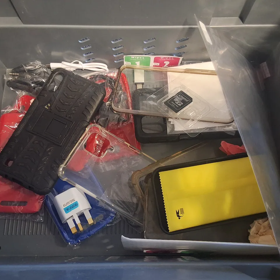 LOT OF ASSORTED MOBILE PHONE ACCESSORIES TO INCLUDE CABLES, CHARGERS CASES AND ETHERNET HUB