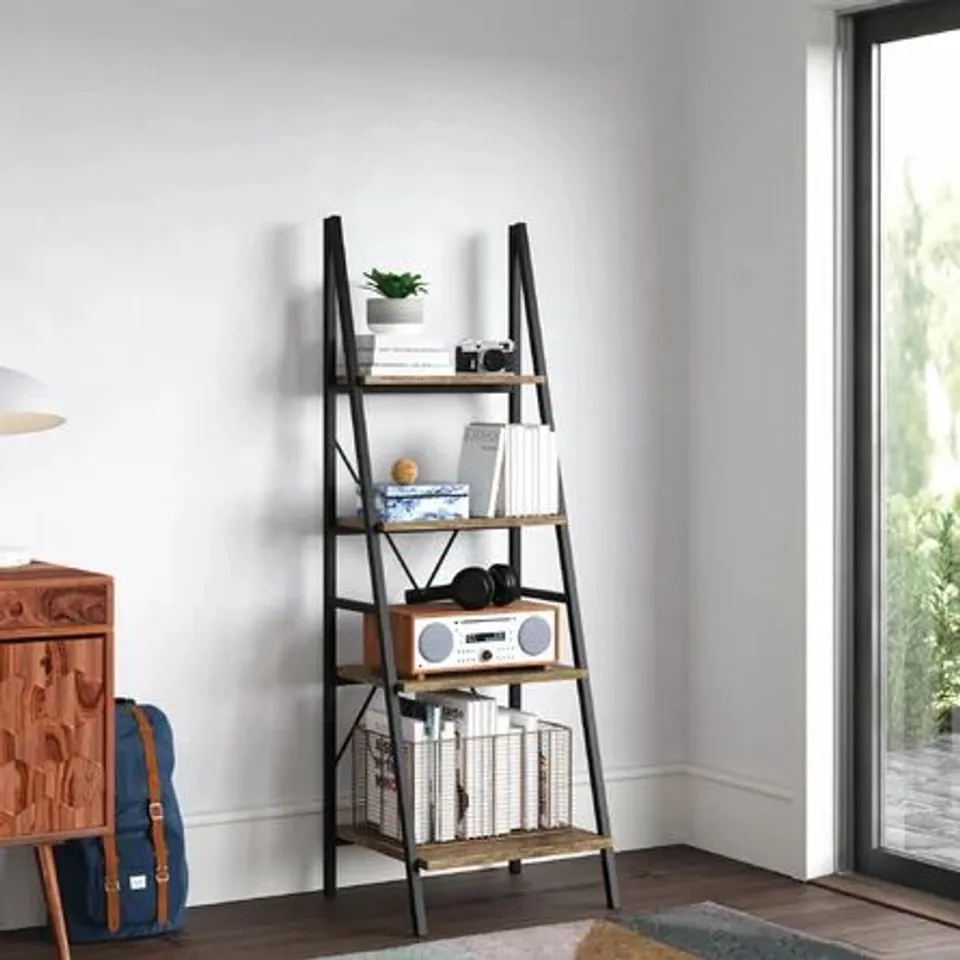 EUDIA LADDER BOOKCASE IN WALNUT/BLACK - 1 BOX