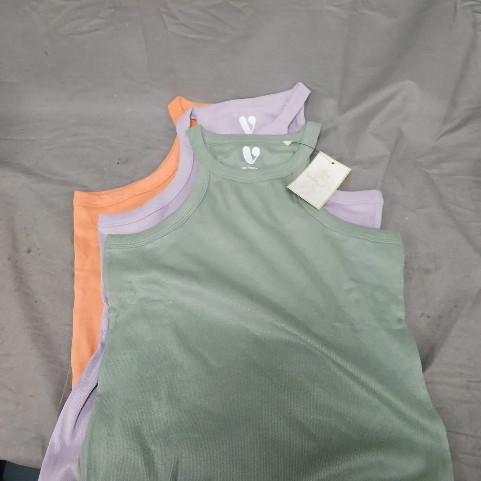 KIDS' SLEEVELESS TOPS – PACK OF 3 (GREEN, LAVENDER, PEACH)