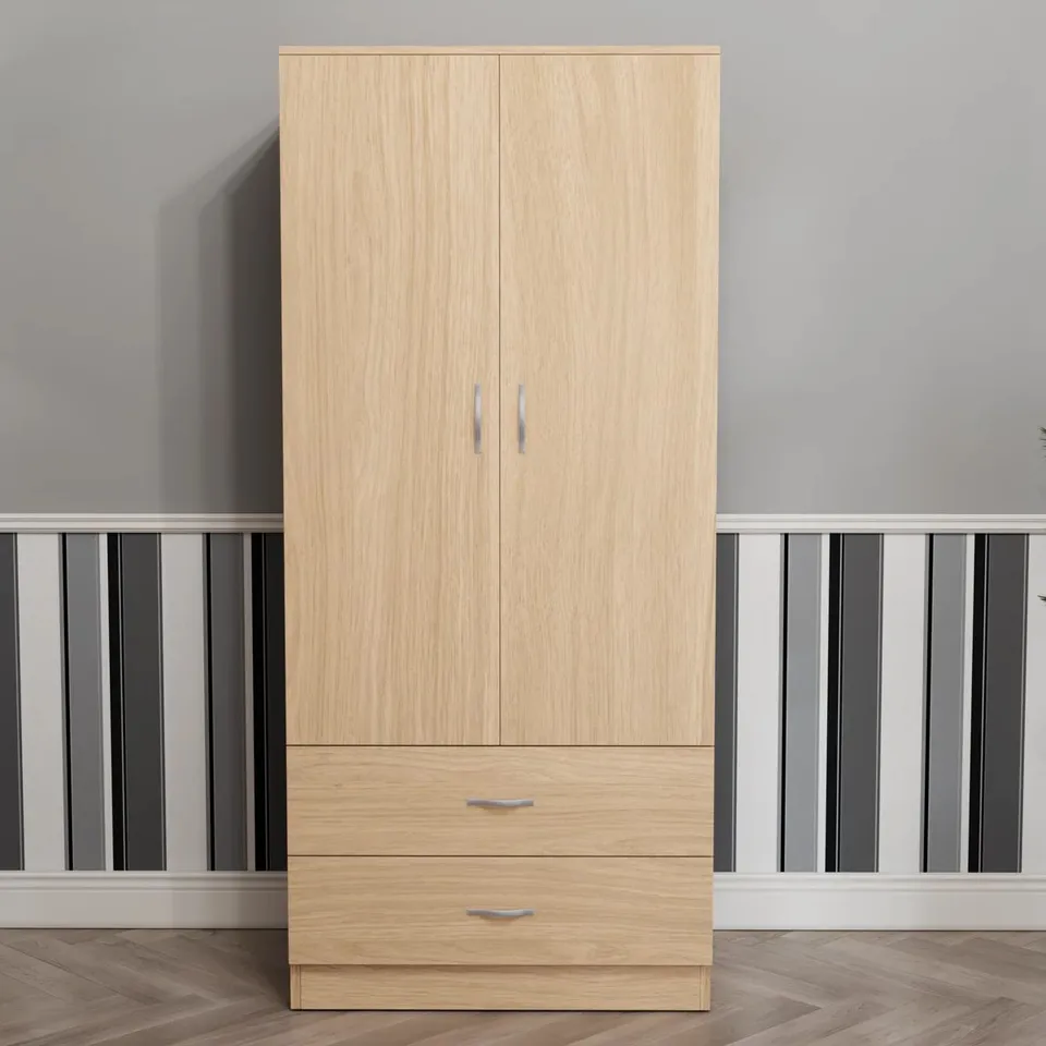 BOXED MAYBERY 2 DOOR 2 DRAWER WARDROBE, WITH SHELF AND HANGING RAIL - PINE (2 BOXES)
