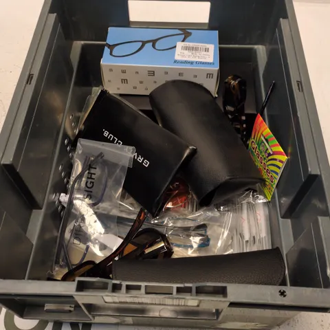 BOX CONTAINING A MIX OF GLASSES, SUNGLASSES, SUNGLASSES CASES ETC.