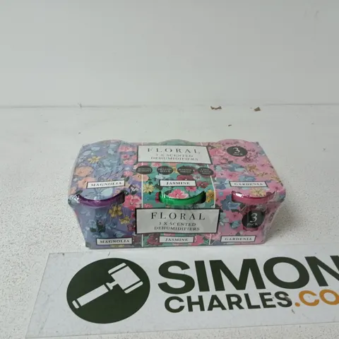 BOX OF APPROXIMATELY 10 X 3 PACK FLORA SCENTED DEHUMIDIFIERS