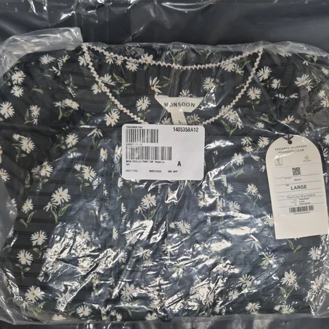 SEALED MONSOON ORIELLE PINTUCK FLORAL BLOUSE IN BLACK SIZE LARGE