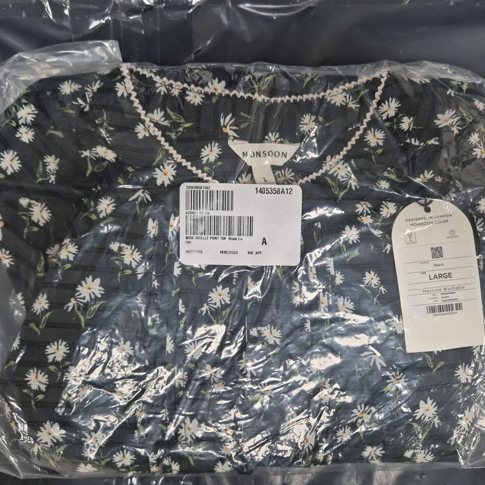 SEALED MONSOON ORIELLE PINTUCK FLORAL BLOUSE IN BLACK SIZE LARGE
