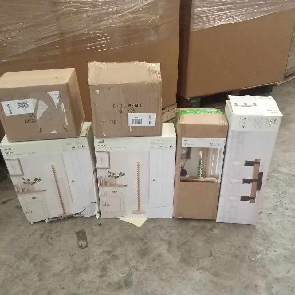 PALLET TO CONTAIN APPROXIMATELY 29 DESIGNER INDOOR LIGHTING PRODUCTS TO INCLUDE; FLOOR LAMPS, CEILING LIGHTS, WALL LIGHTS ETC