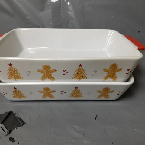 LOT OF 2 GINGERBREAD CERAMIC ROASTING TRAYS