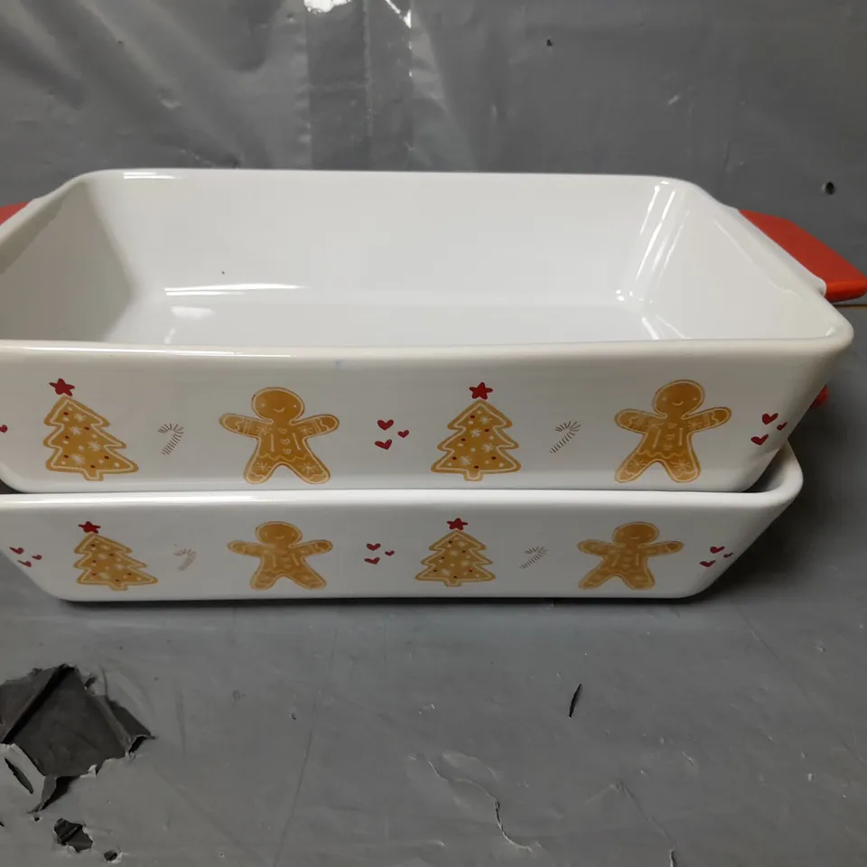LOT OF 2 GINGERBREAD CERAMIC ROASTING TRAYS