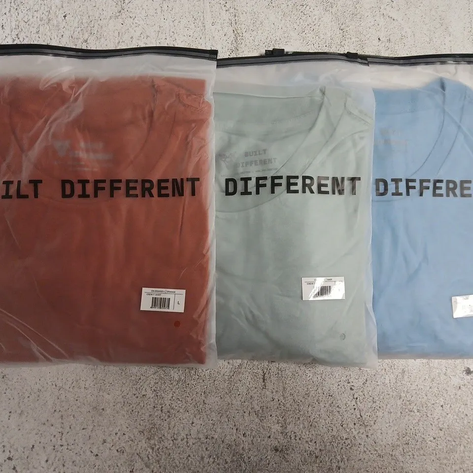 SET OF APPROXIMATELY 10 ASSORTED BUILT DIFFERENT T-SHIRTS/SHIRTS IN VARIOUS COLOURS AND SIZES